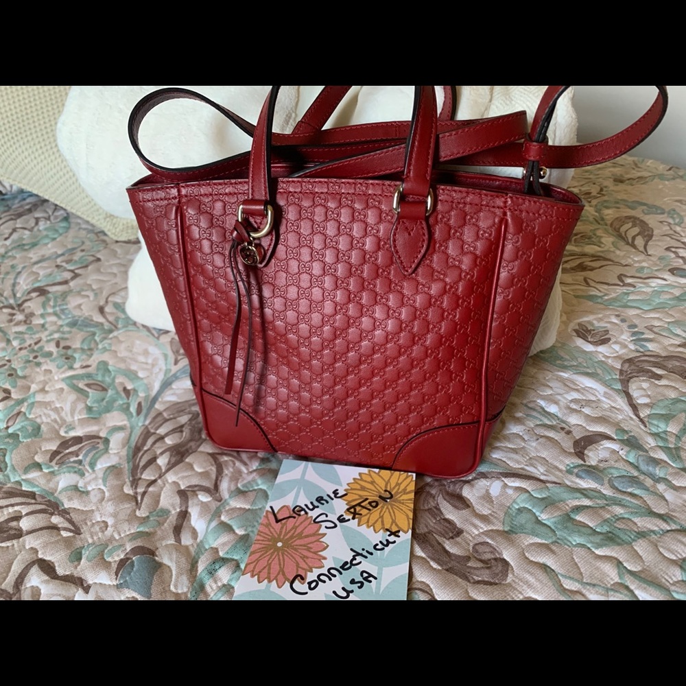 SOLD SOLD SOLD Gucci Micro Guccissima Bree Zip Top Tote Ruby Red